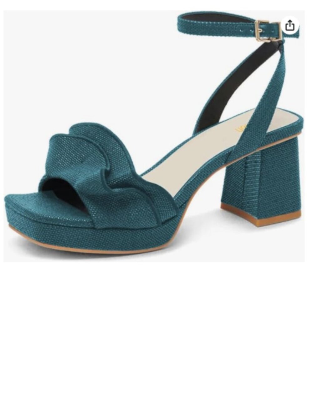 Pazzion Peacock Blue Platform Square Toe Pleated Ruffle Block High Heel Sandal